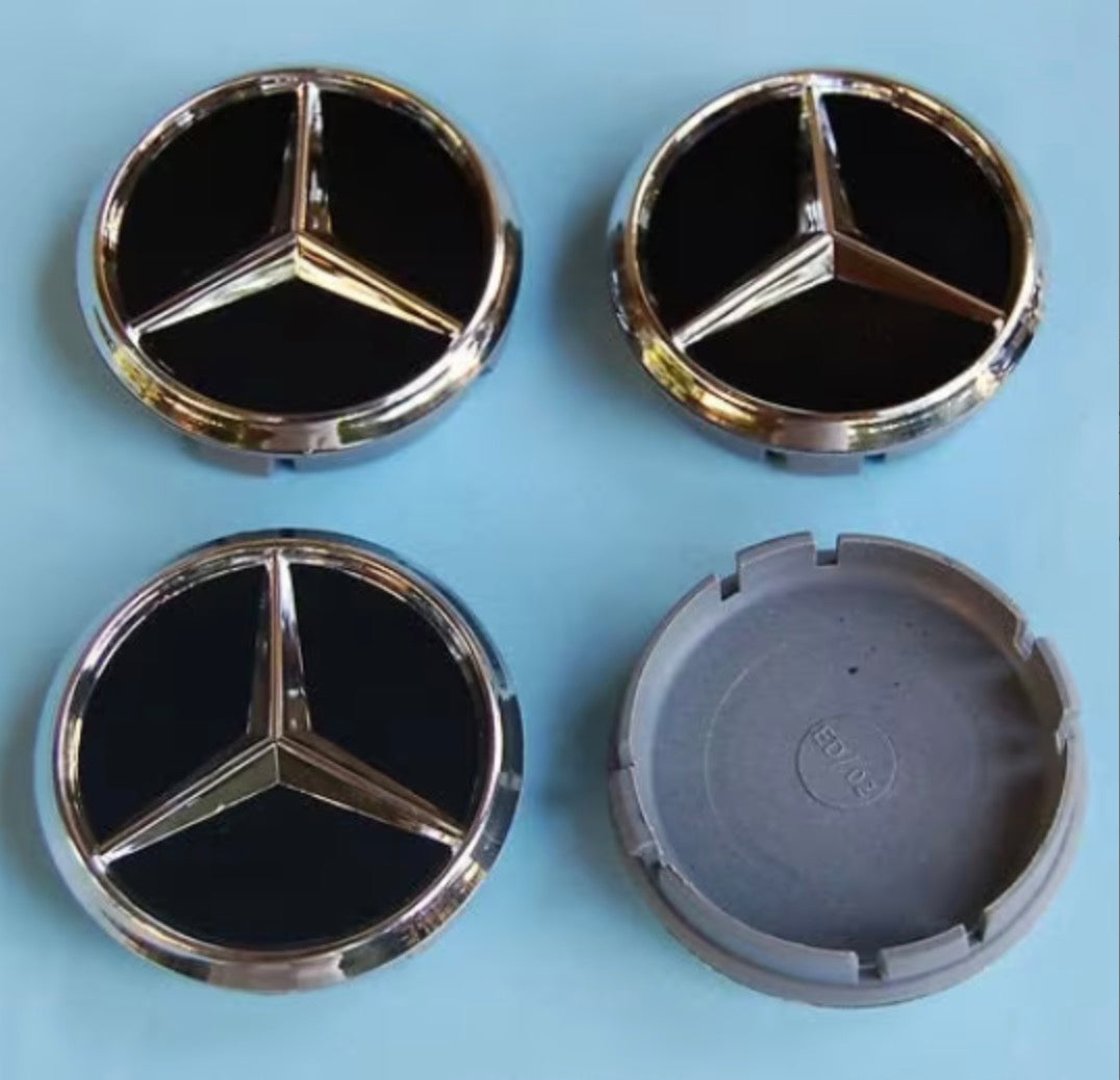 4x Centres de Roues Mercedes Noir 60mm