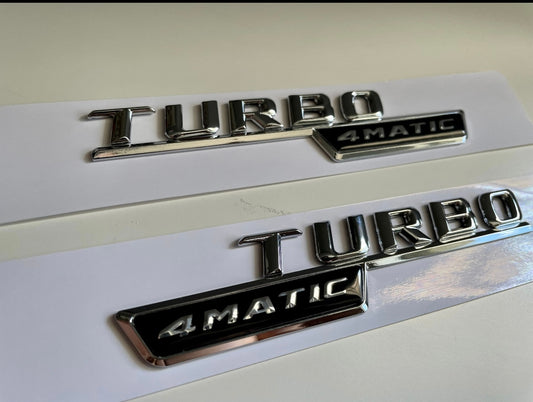 2x Logos Ailes Mercedes Turbo 4Matic - Finition chrome