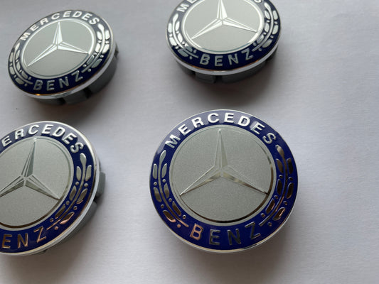 4x Centres de Roues Mercedes gris & bleu 60mm