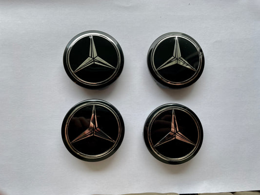 4x Centres de Roues Mercedes noir & gris 60mm