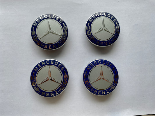 4x Centres de Roues Mercedes gris & bleu 60mm