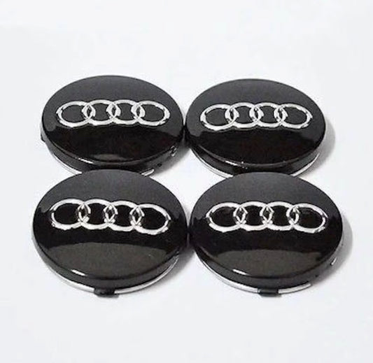 4x Centres de Roues Audi Noir 60mm