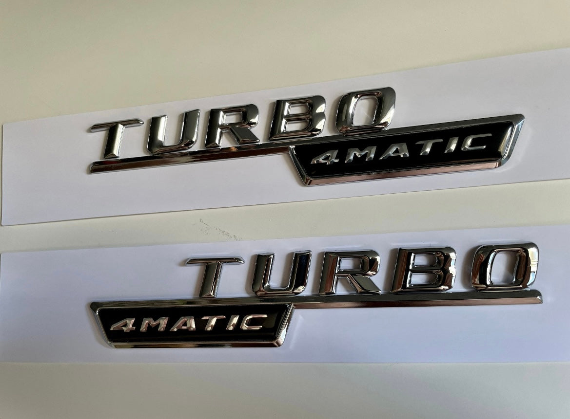 2x Logos Ailes Mercedes Turbo 4Matic - Finition chrome