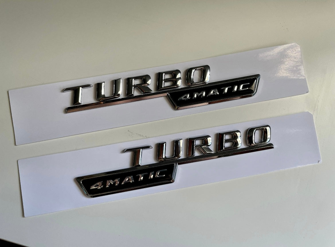 2x Logos Ailes Mercedes Turbo 4Matic - Finition chrome